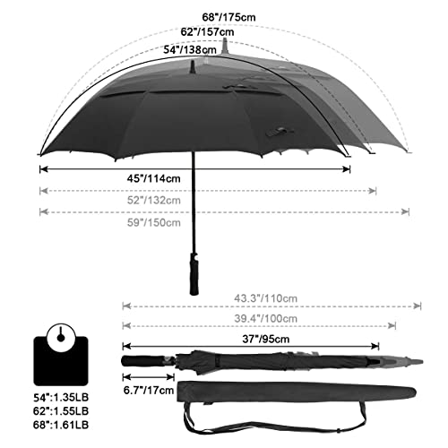 G4Free Golf Umbrella 54/62/68 Inch Large Oversize Double Canopy Vented Automatic Open Stick