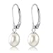 KEZEF 925 Sterling Silver Leverback Freshwater Cultured Pearl Drop Earrings - With 7mm-8mm Handpicked Genuine AAA Quality White Dangle Pearl Earrings for Women Girls - Available in Black, Pink & White