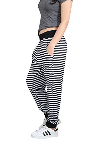 yuvraah women's black & white striped printed cotton lycra track pant