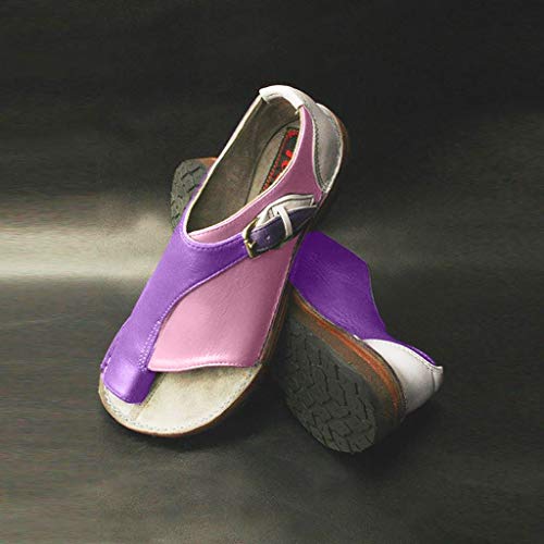 Women's Retro Roman Slides Sandals Comfy Espadrille Slide-on Open Toe Faux Leather Ankle Buckle Summer Flat Sandals