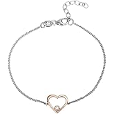 Vanbelle Sterling Silver Jewelry - Rose Gold & Rhodium Plated with 925 Stamp - Heart Bracelet with Cubic Zirconia Stone - Elegant Handcrafted for Women 6.5" Long + 1" Extender