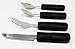 Adaptive Utensils (4-Piece Kitchen Set) Wide, Non-Weighted, Non-Slip Handles for Hand Tremors, Arthritis, Parkinson’s or Elderly use | Stainless Steel Knife, Fork, Spoons (Black - 1 Set)
