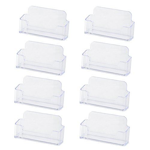 Business Card Holder for Desk - 8-Pack Clear Plastic Business Card Display Stands for Office Desktop, Counter, Single Compartment, 3.75 x 1.125 x 1.875 Inches