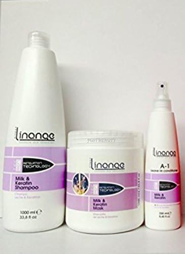 Linange Milk &amp; Keratin Set Shampoo 33.8 Oz, Milk &amp; Keratin Mask 33.8 Oz and A-1 Leave-in Conditioner Milk $ Keratin Spray 8.45 Oz