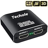 HDMI Splitter 1 in 2 Out - Techole 4K Aluminum Ver1.4 HDCP, Powered HDMI Splitter Supports 3D 4K@30HZ Full HD1080P for Xbox PS4 PS3 Fire Stick Roku Blu-Ray Player Apple TV HDTV - Cable Included