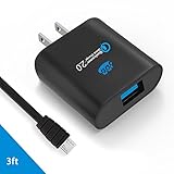 Quick Charge 2.0 Wall Charger, JDB 18W Qualcomm Quick Charger USB Adapter for Samsung Note 4, LG G4 / V10, Motorola Droid Turbo, iPhone and More (with 3Ft Micro USB Cable)-Black