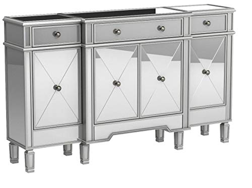 Elegant Lighting 3 Drawer 4 Door Cabinet in Silver Clear 60" x 14" x 36"
