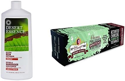 Fuschia Line - Bundled My Magic Mud Activated Charcoal Toothpaste Cinnamon Clove, 4oz, &amp; Desert Essence Neem Mouthwash, Cinnamint, 16oz