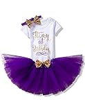 NNJXD Girl Newborn It's My 1st Birthday 3 Pcs Outfits Romper+Skirt+Headband Size (1) 1 Years Purple