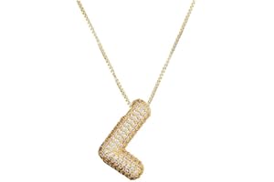 DIOWUS Bubble Letter Necklace Gold for Women，Charm Balloon Initial Letter Pendant Zirconia Inlaid Necklaces Fashion Gifts Jewelry