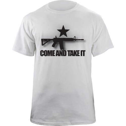 Modern Come Take It Texas Flag AR15 Molon Labe T-Shirt (Large, White)