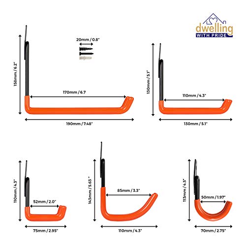 Heavy Duty Wall Hooks, 8-Pack Steel Garage Hooks for Garage Storage - Wall Mount Hanging Hooks Tool Organizer Holds 40 Lbs Each - Rust Resistant Double Hooks for Garden and Garage Tools Organization