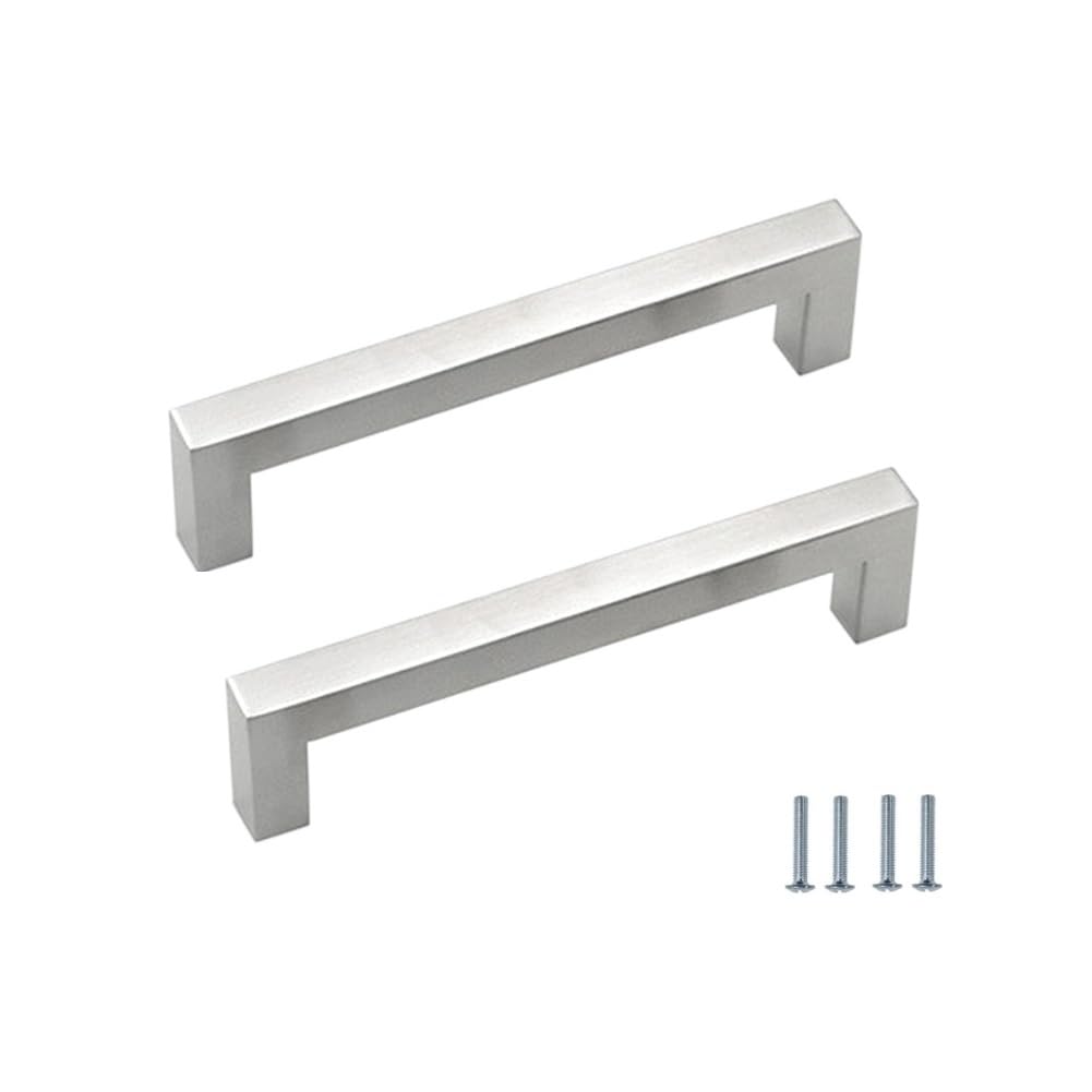 Dreneco 2 Pack Kitchen Door Handles, Drawer Knobs, Cabinet Handles Stainless Steel Square Kitchen Cupboard Handles, 128mm, Silver (Screws Included)