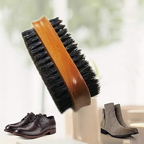 Double Sided Wild Boar Bristle Pig Hair Shoe Brush Solid Wood PU Leather Polishing Cleaning Shoes Care Tool