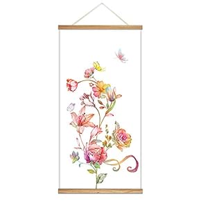 Hanging Poster Wooden Framed Beautiful Winter Flowers Theme Home Wall Canvas Prints Ready to Hang - 18"x36"