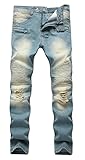 NITAGUT Men's Ripped Slim Straight fit Biker Jeans With Zipper Deco (32Wx32L, Vintage Denim)