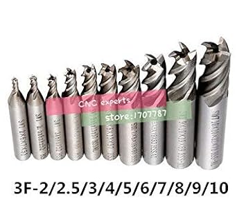 Generic 10pcs/set HSS End Mill 3 Blades CNC Tools Diameter 2-10mm Flute Milling Cutter Router Bit CNC mill Drill Bit