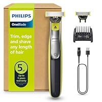 Philips OneBlade 360 Face, Authentic Hybrid Electric Beard Trimmer & Shaver with 360 Blade Innovation. Incl. 1x 360 Blade, 1 x Extra 360 Blade (8 Month Supply), 5-in-1 Adjustable Comb, Model QP2734/30