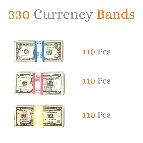 Money Bands Currency Sleeves Straps - Made in USA (Pack of 330) Self-Adhesive Assorted Money Wrappers for Bills Color Coded Wraps Meets ABA Standards, 7.5 x 1.25 inches - Counter Recyclable Kraft Pape