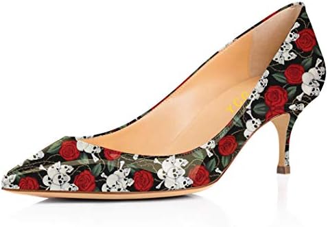 YCG Women's Low Heels Pumps World Map Printing Slip on Shoes