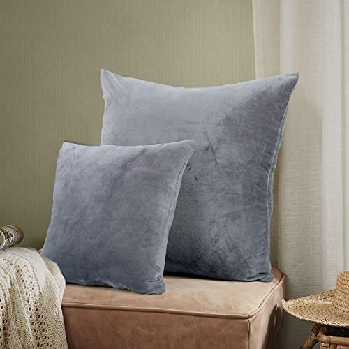 Evolive Soft Micromink Euro Sham Cover Pillowcase Replacement with Zipper Closure (Grey, 26"X26")