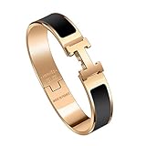 Best H Buckle Bangle Bracelets for Womens Stainless Steel Enamel Bracelet 12MM (Gold+Black)