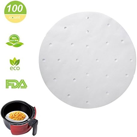 100 Pcs Parchment Paper for Air Fryer, Perforated Air Fryer Liners 9 Inch Parchment Rounds Bamboo Steaming Paper Liners 9" for Air Fryer/Steaming Basket