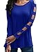 ALLEGRACE Women Sexy Square Cut Out Long Sleeve Tops Fashion Casual T Shirts Blue M
