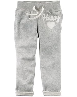 Girl's Heather 'Happy' French Terry Pull On Pants (12 Months)