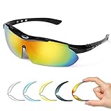 Polarized Sport Sunglasses with 5 Fashion Lenses - FITFORT UV400 Protection Tr 90 Adjustable Nose Pad Glasses for Men Women Cycling Beach Baseball Fishing Golf Sunglasses-Black