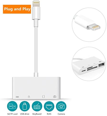 SD Card Reader, Digital Camera Reader Adapter Cable, Lightning to USB Camera Adapter, SD/TF Card Reader, Trail Game Camera Viewer for iPhone/iPad, No App Required, Plug and Play (A)