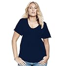 American Trends Women Plus Size Casual Tshirt For Women Scoop Neck Short Sleeve Loose Tunic Tops Navy 2XL
