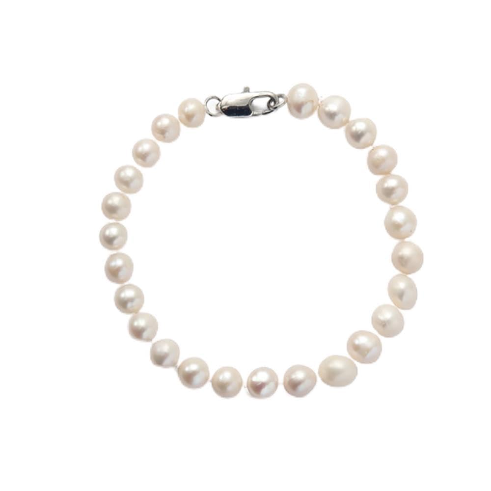 Treasure Bay Women's 7-8mm Freshwater Pearl Bracelet 18.5cm Pearl Bracelet for Women Ladies and Girls (White)