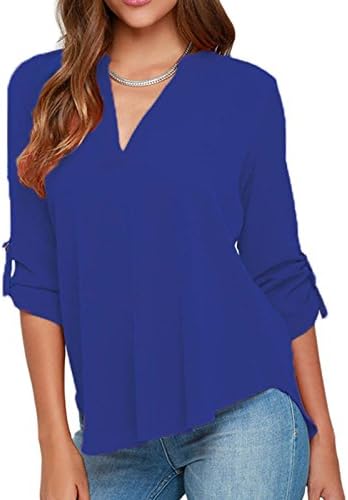 Elady Sexy Loose Fitting Chiffon Blouse Top For Women V Neck Shirt Blue (M)