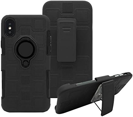 BLUESSENCE Shockproof Rugged Hybrid Armor Impact Belt Clip Stand Case Cover for iPhone X Ten Shell With Ring Kickstand Heavy Duty Full Body Protective Phone Cases for iPhone X /10 2017 (Black)