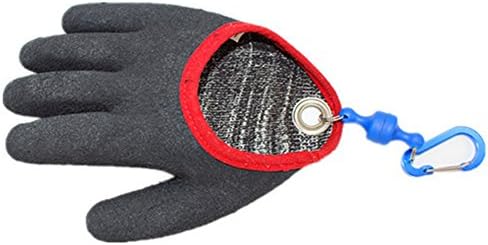 Fisherman Professional Catch Fish Gloves Cut&amp;Puncture Resistant with Magnetic Hooks (left-gray, M)