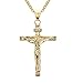 Stainless Steel Cross Necklace Jesus Christ Crucifix Pendant for Men and Women(Gold)