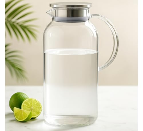 Jarra de Vidro Elegance Tampa de Inox 1,8L – Design Clean e Sofisticado, Estilo Atemporal, Ideal para Servir Água, Suco e Chá com Elegância KOALAECOM®