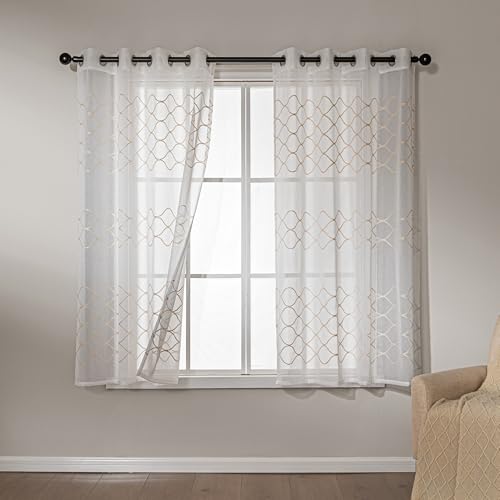 Amazon Basics Embroidery Sheer Curtain Set White