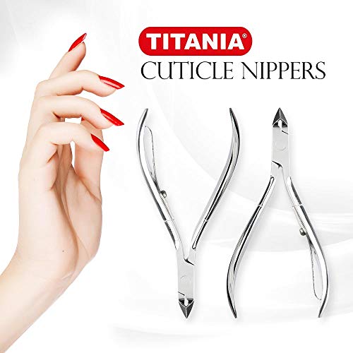 TITANIA Germany Stainless Cuticle Nippers Stainless Steel Cuticle Remover w/Sharp Cutting Edges for Trimming Tough Dry Skin & Callus - Best for Toenail & Fingernail Grooming