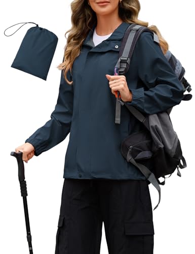 Durio Veste de pluie pour femme - Imperméable - Pliable - Respirante - Fine - Avec capuche - Veste légère pour femme - Veste demi-saison - Veste de sport - 5000 mm, bleu marine, M