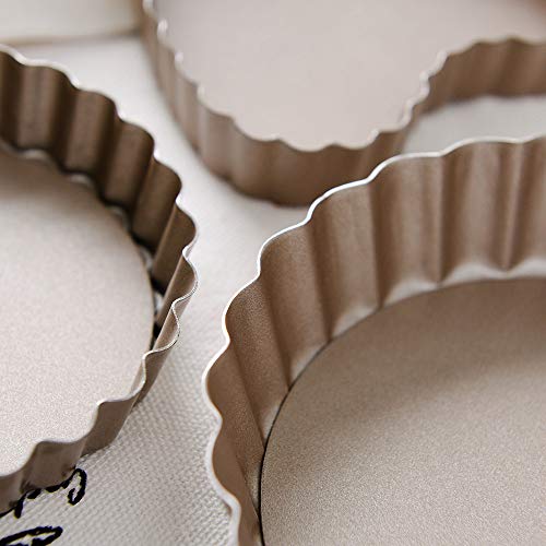 Bakerdream Round Non-stick Tart Pan Quiche Pan with Removable Bottom Mini Tart Pan Pie Pan with Loose Bottom, 3.5 Inch (Pack of 8)