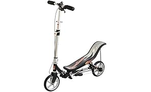 SpaceScooter Ride On Black | Push Board Pump Action Kids Scooter with Handbrake, Air Suspension & Compact Fold