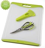 Chef Made Easy Extra Large Plastic Cutting Board with Drip Groove Includes Free Bonus multi-function scissors with magnetic case - Non-slip and Stain-resistant (Green)