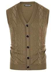 Mens Cable Knit Sweater Vests Button Down Vintage