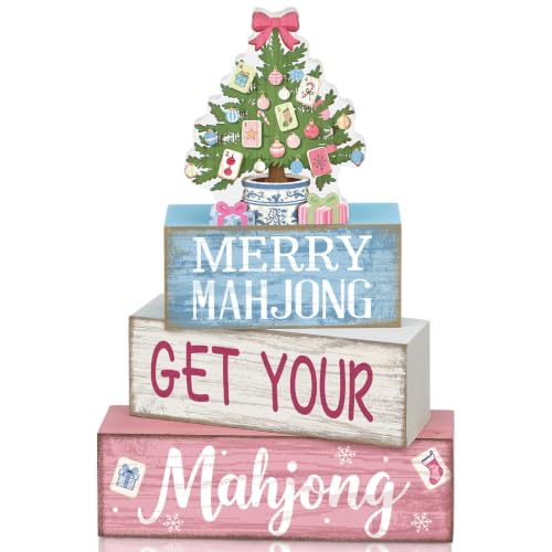 Moucuny 4 Pcs Christmas Mahjong Table Decor Merry Mahjong Wooden Signs at Amazon