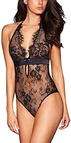 AnloveKiss Women Sexy Lingerie Black Eyelash Lace Chemise Babydoll Nightwear