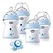 Chicco NaturalFit Newborn Gift Set - Blue Deco, 4 Pack Baby Bottle Set Plus Orthodontic Pacifier with Soft-Flex Silicone Nipple