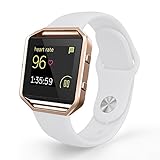 UMTELE Soft Silicone Replacement Strap with Rose Gold Frame for Fitbit Blaze Smart Fitness Watch, Small, White