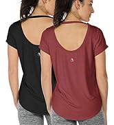 icyzone Yoga Shirts for Women Open Back - Workout Tops Short Sleeves t Shirts Loose fit(Pack of 2)